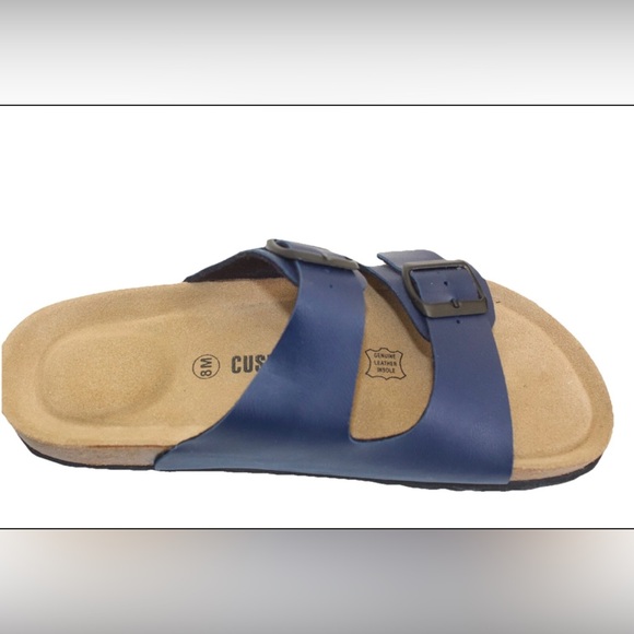 Cushionaire Cork Slip On Leather Blue Double Buckle Sandals - 8 - Picture 6 of 11